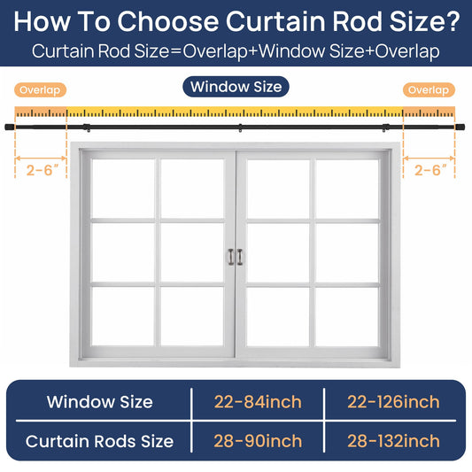 ENJOYBASICS Matte Black Curtain Rods for Windows 48 to 84 Inches, 1 Inch Diameter Adjustable Curtain Rod, Long Curtain Rod with Brackets, Heavy Duty Drapery Rod for Bedroom, 28"-90"