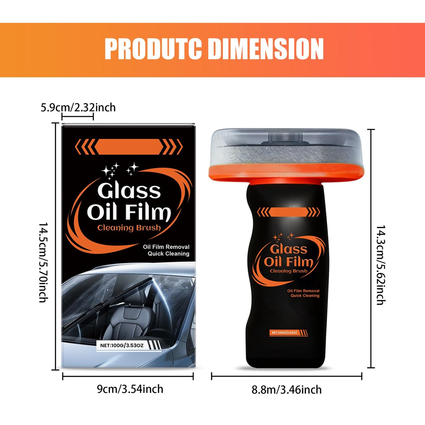 2PC Glass Oil Film Remover for Car,100ml Roll-On Glass Compound with Cleaning Board, Removes Oil Film & Smudges,Automotive Oil Film Cleaning Brush for Car Windows