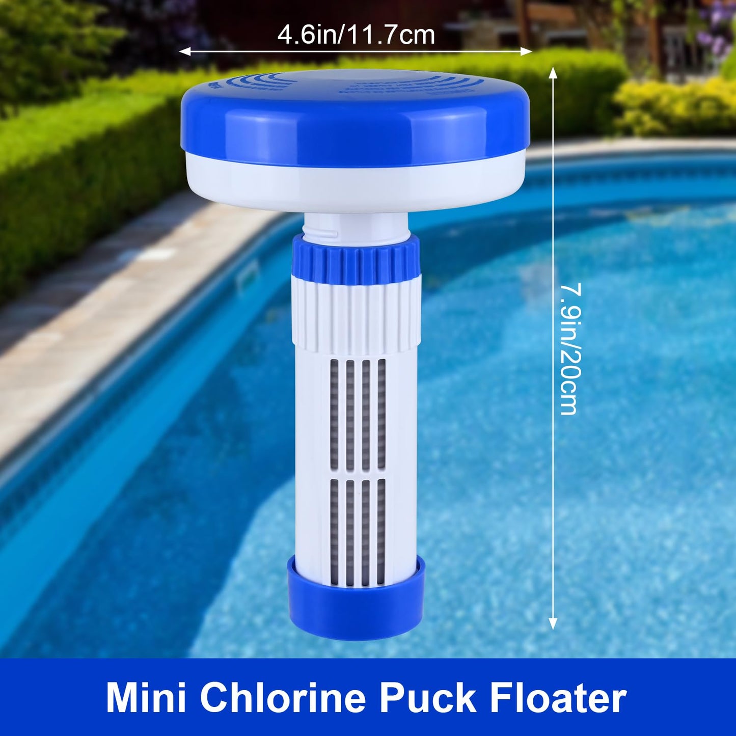 Pool Chlorine Puck Floater - Premium Floater Dispenser for 1-1.3'' Chlorine or Bromine Tablets, Flow Control from 0 to 13, 7.9in Mini Bromine Dispenser for Pool, Hot Tub, Spa