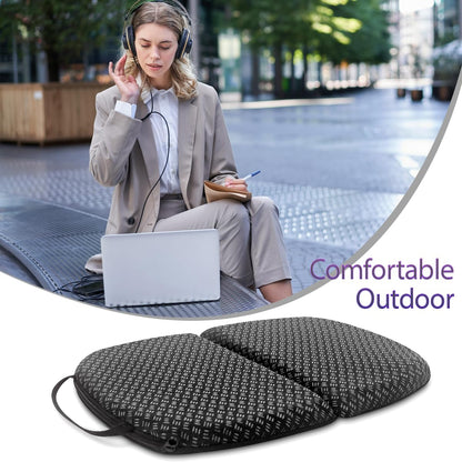 Foldable Gel Seat Cushion of Airy Cooling Gel, Portable Chair Pad for Travel, Honeycomb Seat Cushion for Stadium & Bench, Portable Chair Cushion for Sitting Fatigue Relief (0.9-Inch Thick, Black)