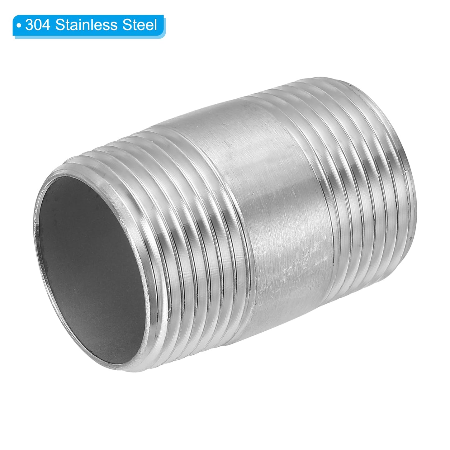 PATIKIL 304 Stainless Steel Pipe Fitting 1" NPT x 1" NPT Male Thread, 4 Pcs 2inch/50mm Length Nipple Cast Pipe Coupling Fitting Connector