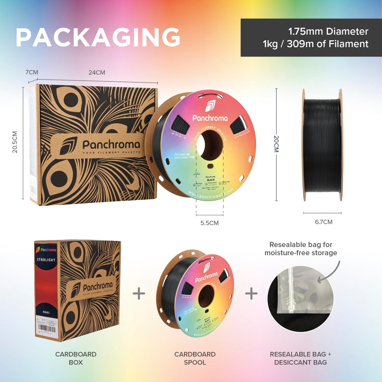 Polymaker Panchroma Gradient Satin Rainbow 3D Printer PLA Filament 1.75mm, Multicolor 3D Printing PLA Filament, 1kg Spool (2.2lbs)