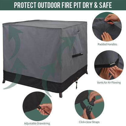 Rachmi Square Gas Fire Pit Cover 28 Inch, Heavy Duty 600D Oxford Water Resistant Anti UV & Fade Outdoor Patio Furniture Cover for Coffee & Side Table, (28"Wx28"Dx25.2"H, Gray/Black)