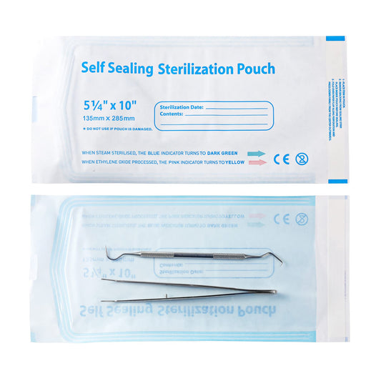 Annhua 5.3 x 11" Self-Sterilization Pouches 100 PCS Self Seal Sterilizer Bags, Used for Dentist Tools, Beauty Toolkits and Nail Tools