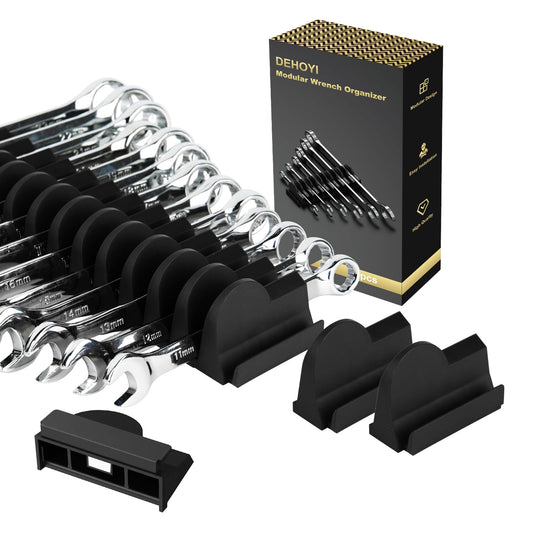 48PCS Magnetic Wrench Organizer for Tool Drawer,Wrench Holder with Metric&SAE Label,Modular Tool Storage Rack for Screwdriver and Ratchet，Strong Magnetic Base,gift for Mechanics Men（Black with magnet）