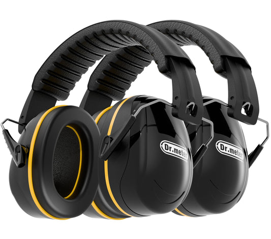 Noise Cancelling Headphones for Adults, Dr.meter Hearing Protection Ear Muffs, 31dB Noise Reduction Safety Earmuffs for Autism Sensory, Earmuffs for Yard Work, Mowing or Hunting Black 2PACK
