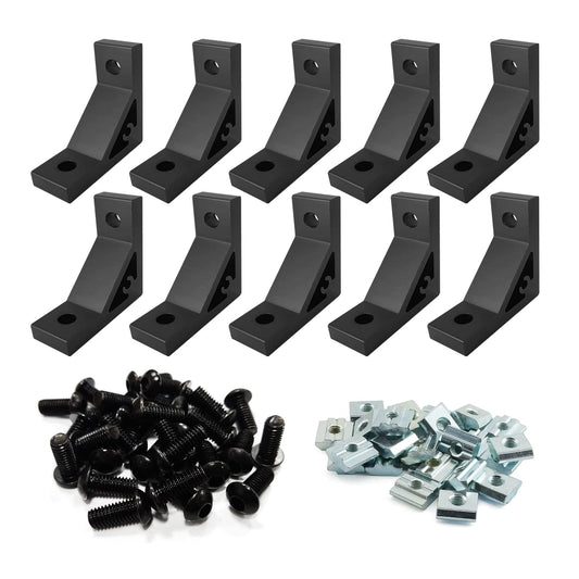 FORRCKY 10 Sets Heavy Duty 2020 Aluminum Extrusion Corner Bracket 20 Series V T Slot Hardware L Angle Connector with Slide Nut Bolts Screw for 2020 8020 2040 Extruded Aluminum Profile