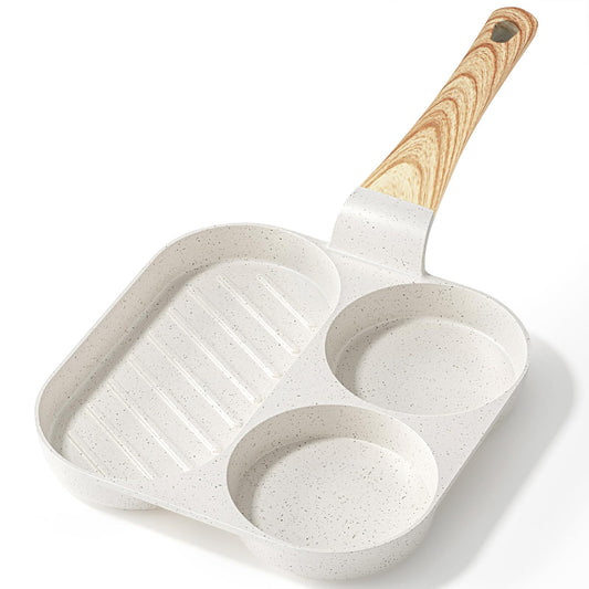 GiPP Ceramic Non Stick Egg Pan, 3-in-1 Divided Breakfast Omelette Frying Pan, 7.9" with Heat-Resistant Handle, Compatible with All Stove Tops, PFOA/POFS/PTFE Free, White