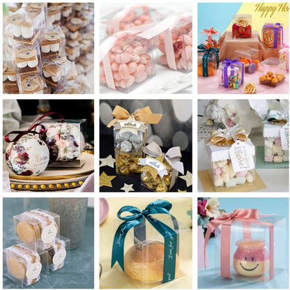 50Pcs Clear Favor Boxes, Individual Transparent Cube Candy Boxes, Plastic Gift Box for Wedding Birthday Thanksgiving Halloween Christmas New Year Party(3.15 inch)