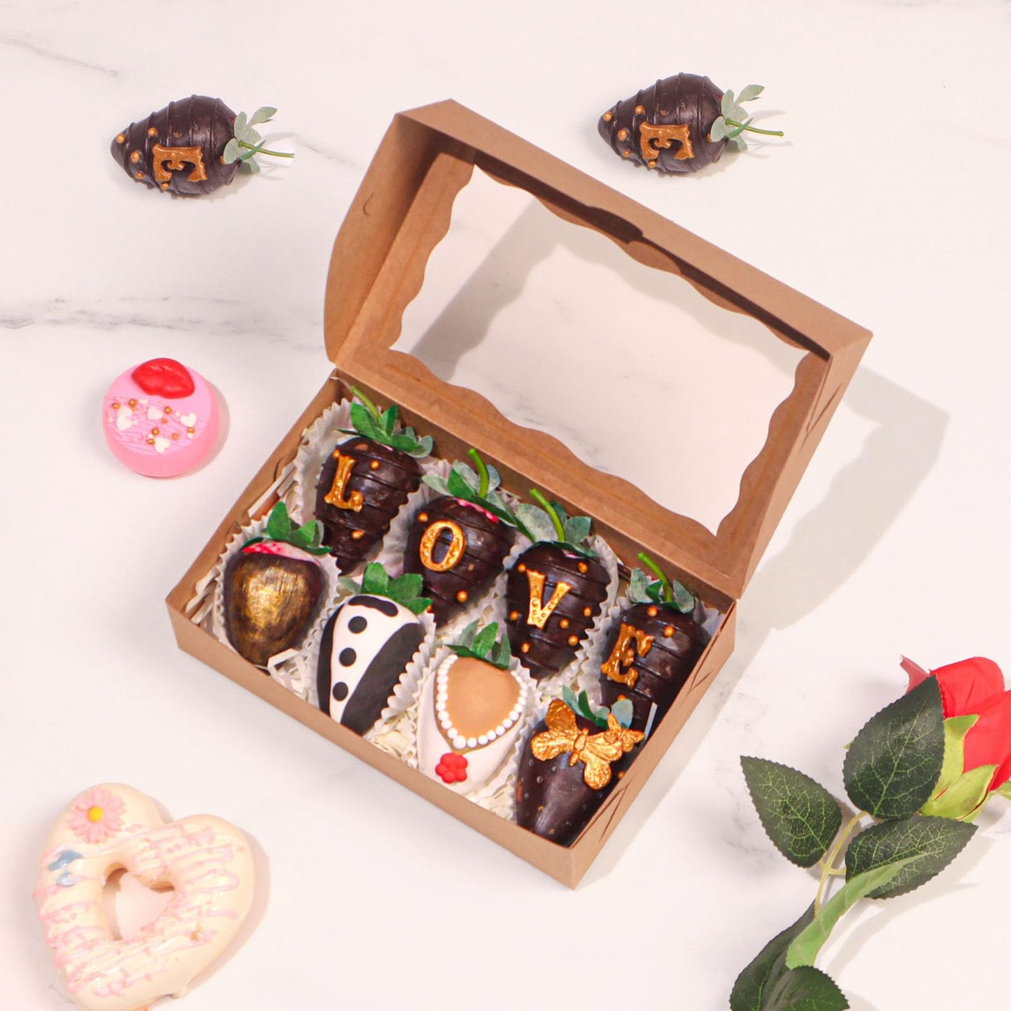 OSPAKTEK50pcs 7x4.3x2 Inches Brown Bakery Boxes for Cookies, Strawberries, Cake Pops, Truffles, Cakesickles, Charcuterie - Christmas, Valentine's, Mother's Day