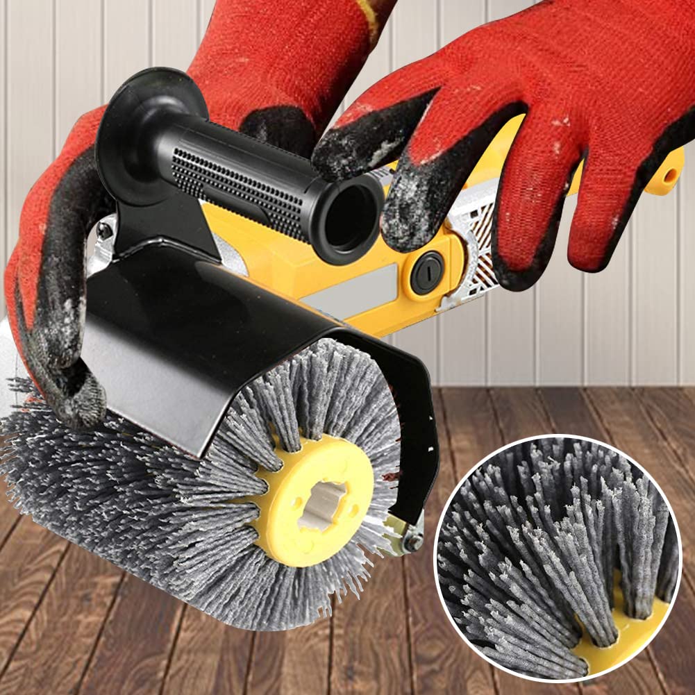 Shineboc Abrasive Nylon Wire Drawing Brushes, 120 Grit 120x100mm Wheel Drum Burnishing Tool Polishing Brush Wooden Wheels for Wood Furniture Working Surface Conditioning Tool (120 Grit)