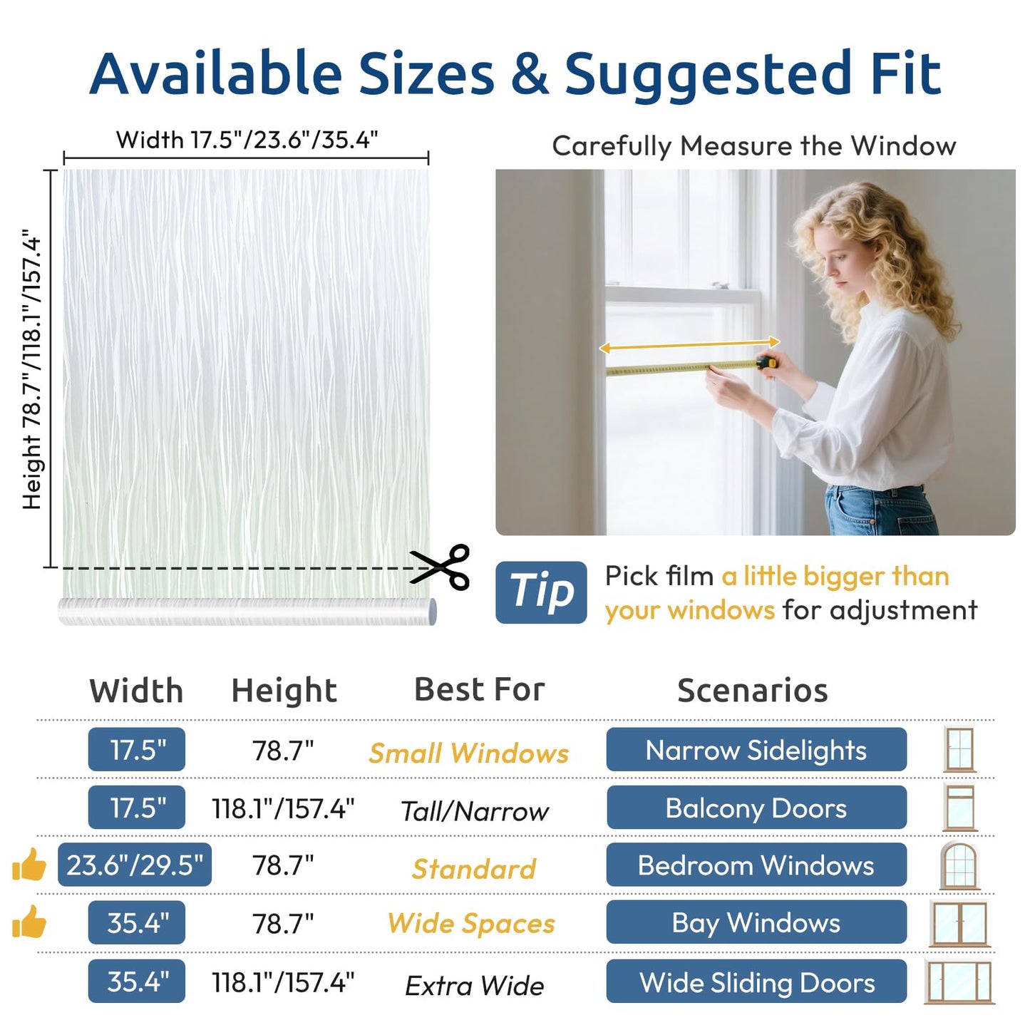 rabbitgoo Window Films for Privacy, Frosted Static Cling Glass Film Non-Adhesive UV Heat Blocking Covering Removable Vinyl Privacy Window Stickers for Bathroom Door Home Decor, 60 x 200cm
