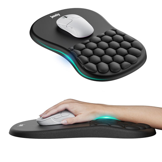 Ergonomic Mouse Pad with Wrist Rest, Memory Foam Mousepad with Massage Design and Non-Slip PU Base, Soft Support for Pain Relief and Comfort, Gaming & Office Mouse Pad for Computer, Laptop, Desk,Black