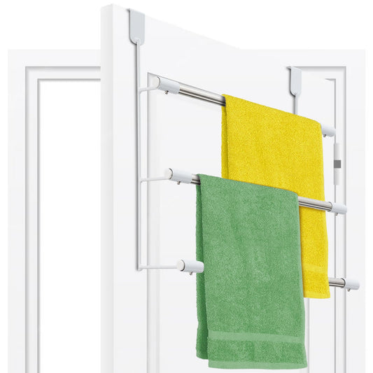 Over The Door Towel Racks For Bathroom, No-Drill Behind Door Organizer, 3-Tier Metal Towel Holder, Glass Shower Room Door Hanger Towel Bar for Hanging, Drying, Renter Friendly Space Saver, Anti-Rust