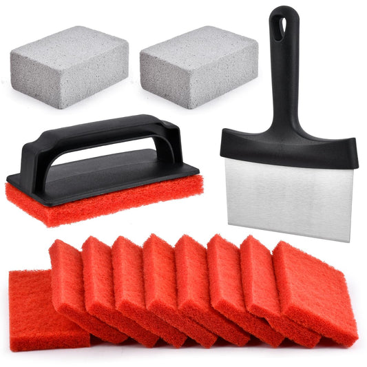 BVOPLME Griddle Cleaning Kit for Blackstone 14 Pieces, Griddle Cleaning Kit with Grill Stone, Griddle Scraper, & Griddle Brush, Flat Top Grill Cleaning Kit Easy to Clean on Hot or Cold Surfaces