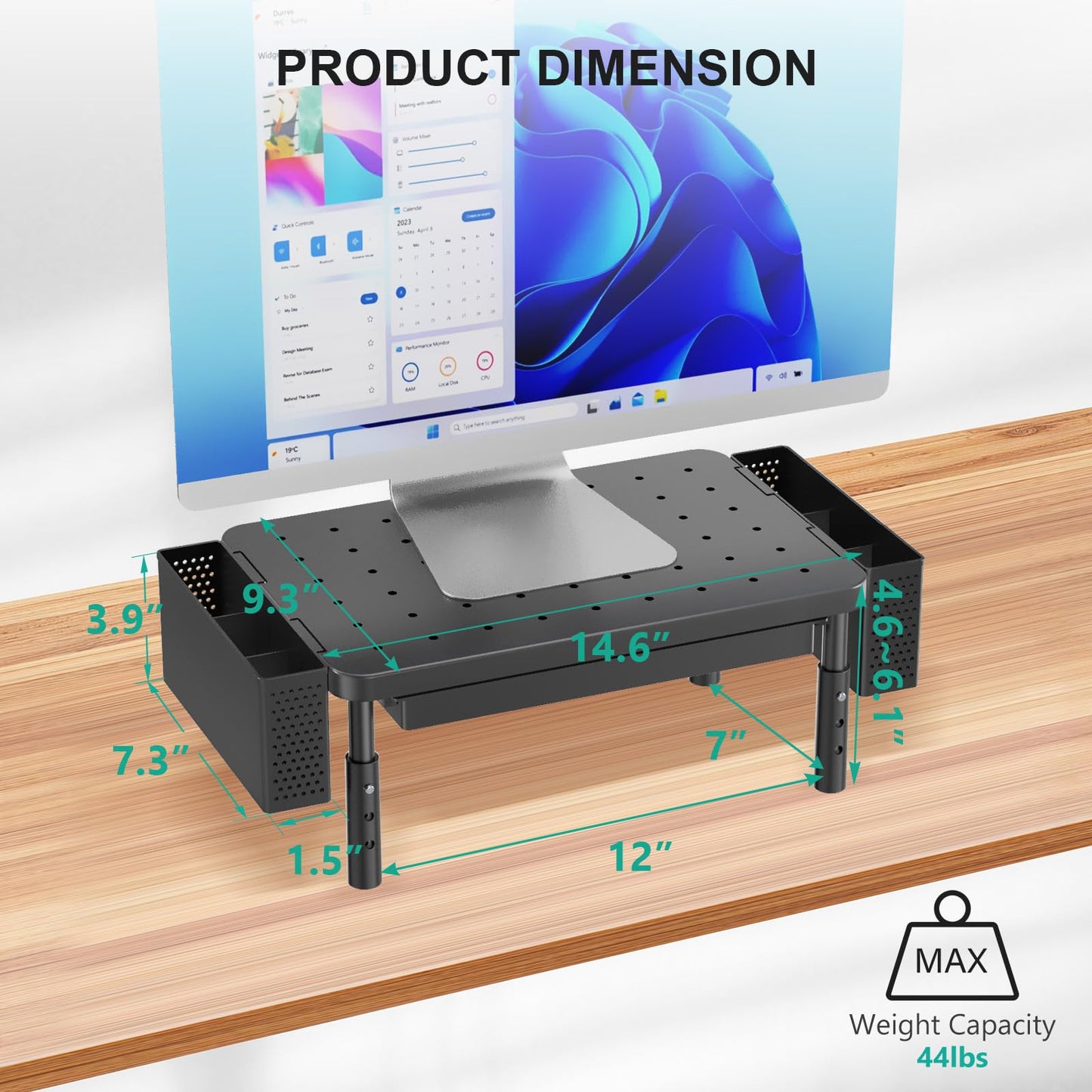 WALI Computer Monitor Stand with Storage, Monitor Riser with Drawer and Pen Holder, Laptop Riser 3 Height Adjustable, Desk Organizer for Computer, Laptop, Printer (PTT003-B), 1 Pack, Black