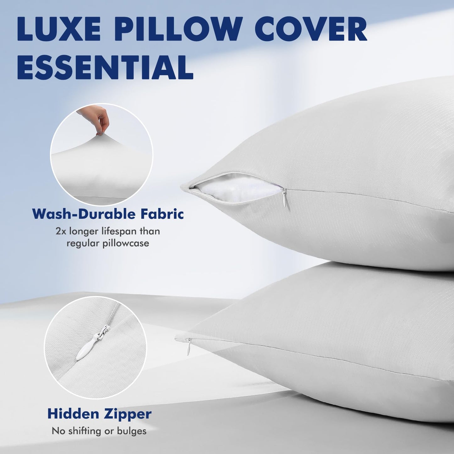 Elegear 2-Pack Cooling Pillow Cases for Hot Sleeper, Clean Silver Infused Arc-Chill 3.0, Q-Max>0.5 Soft Silky Cooling Pillow Cover for Hair & Skin, Summer Zipper Pillowcases, Standard (20''x30''),Gray