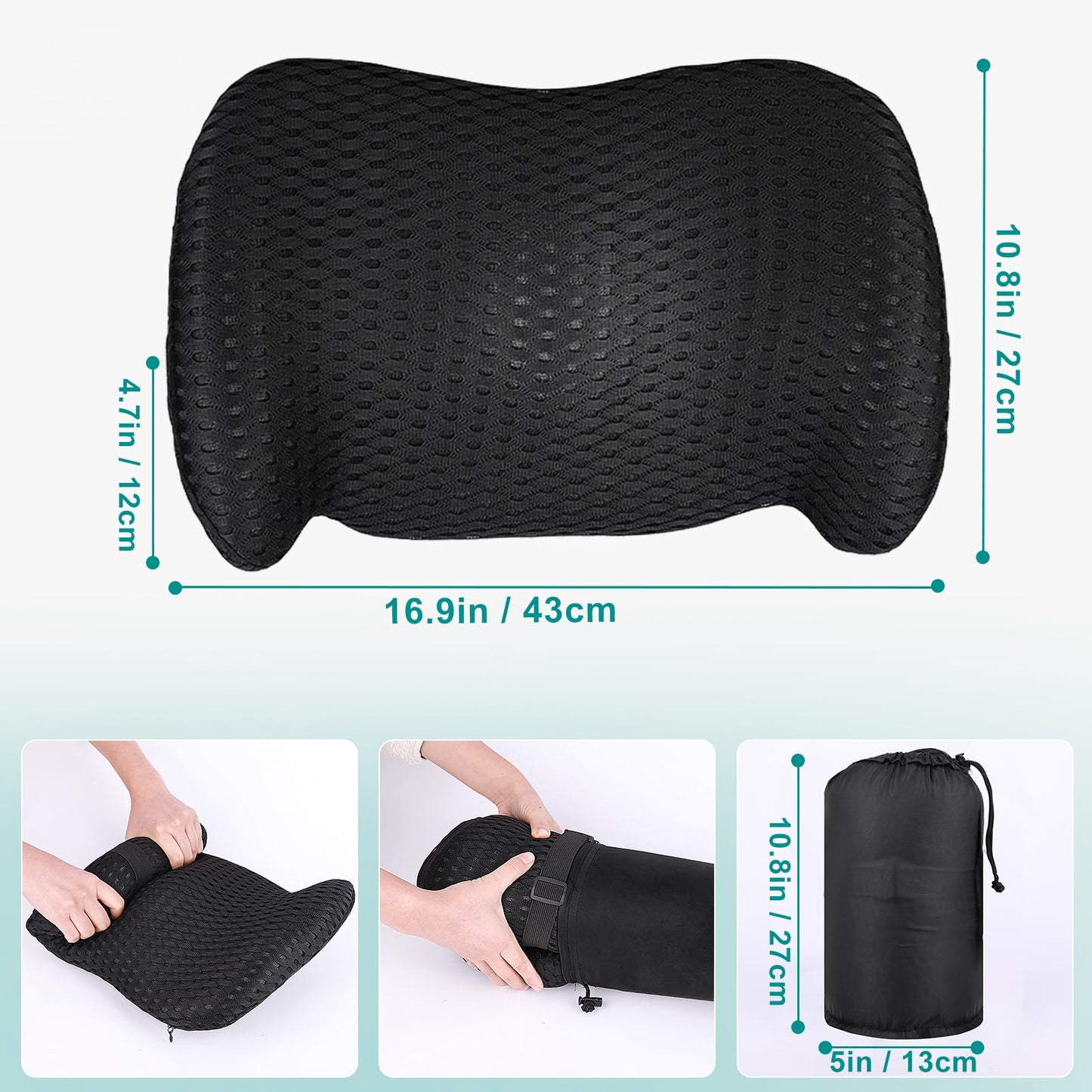 Back Support for Office Chair, Memory Foam Lumbar Pillow for Lower Back Pain Relief, Ergonomic Seat Cushion for Car, Travel, Airplane, Bed with Adjustable Strap