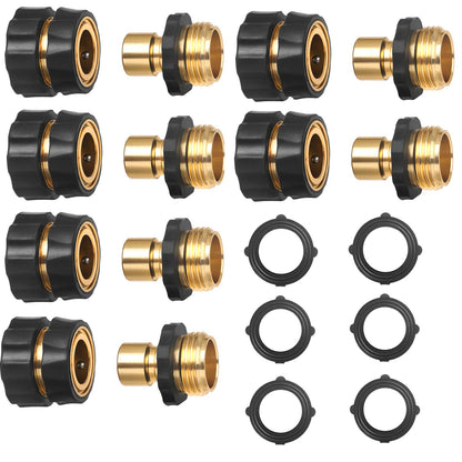 3/4 Inch Garden Aluminum Hose Fitting Quick Connector Male and Female Value Pack - No-Leaks Water Hoses Quick Connect Release, 6 Set, with 6 Sealed O-Rings