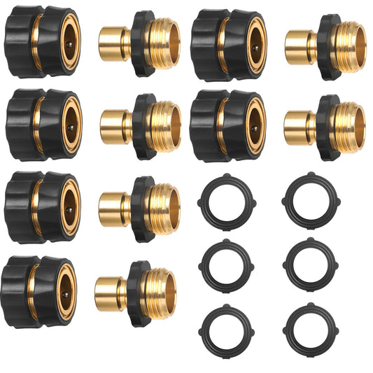 3/4 Inch Garden Aluminum Hose Fitting Quick Connector Male and Female Value Pack - No-Leaks Water Hoses Quick Connect Release, 6 Set, with 6 Sealed O-Rings