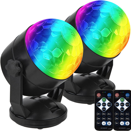 Pack of 2, Remote Control Portable Sound Activated Party Lights for Outdoor and Indoor, Battery Powered or USB Plug in, Dj Lighting, RBG Disco Ball (Battery Powered, Portable)