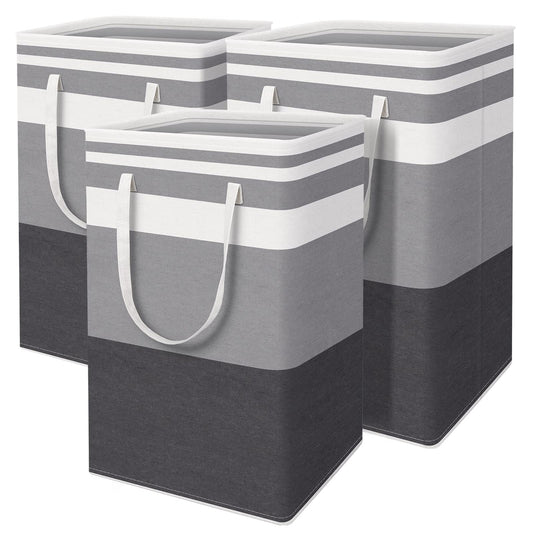 DZOMK 3-Pack 80L Foldable Laundry Baskets,Large capacity laundry basket with extended portable handle, independent waterproof laundry baskets for organizing clothes, bedrooms, bathrooms, Grey