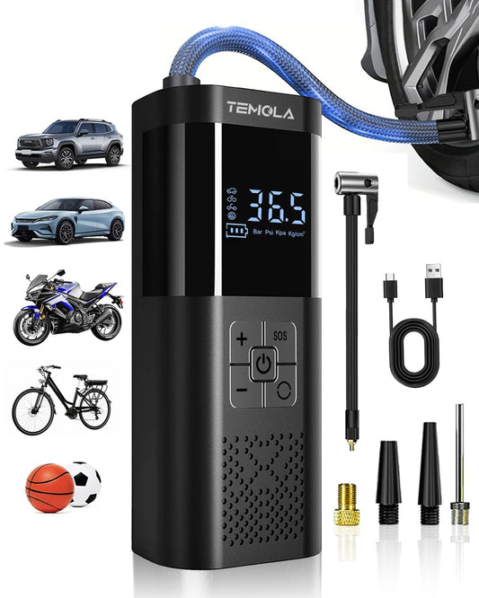 Tire Inflator Portable Air Compressor, Portable Air Pump with Pressure Gauge, Electric Tire Pump Battery 150PSI, Cordless Car Tire Inflator with LED for Car Motorcycle Bicycle Ball