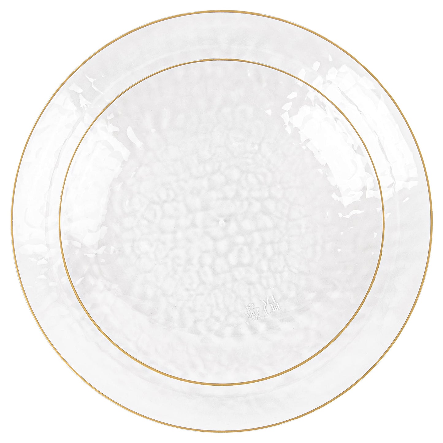PLASTICPRO 32 Piece Combo Plates Set includes 16-7'' inch Plates & 16-9'' inch Plate Clear Plastic Organic Hammered Design Party Dishes Gold Rim, Elegant, Tableware, Dishes,