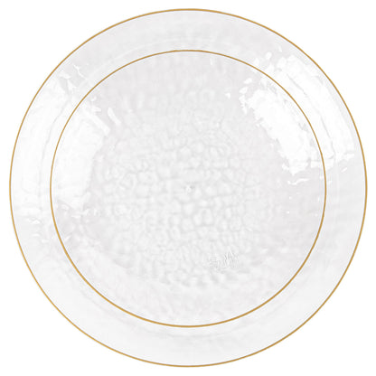 PLASTICPRO 32 Piece Combo Plates Set includes 16-7'' inch Plates & 16-9'' inch Plate Clear Plastic Organic Hammered Design Party Dishes Gold Rim, Elegant, Tableware, Dishes,