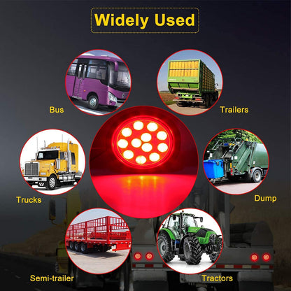 LIMICAR 4 Round LED Stop Turn Tail Lights, 12 LED Trailer Lights, 4 Inch LED Lights for Trucks, Stop Turn Signal Stop Brake Trailer Lights for Tractor Truck Bus Lorries RV (Pack of 4)