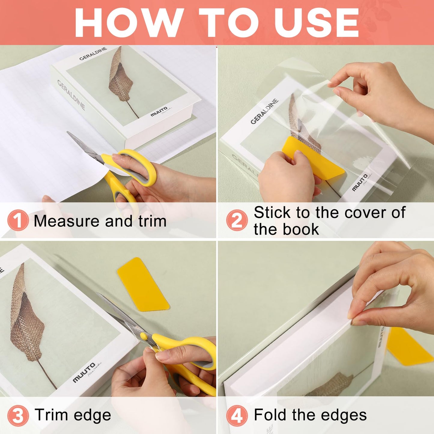 ZENOWICK Clear Contact Paper 4 Rolls , Plastic Book Covers 13.5 in x 5 ft , Contact Paper Peel and Stick , Clear Adhesive Protective Liner for Cupboards & Protective Covering