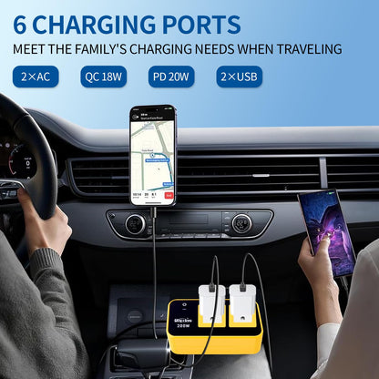 Bapdas 200W Car Power Inverter, DC 12V to 110V Car Charɡer Adapter with 20W USB-C/QC(18W)/4.8A Dual USB/Dual AC Outlet, Car Outlet Adapter Plug for Laptop