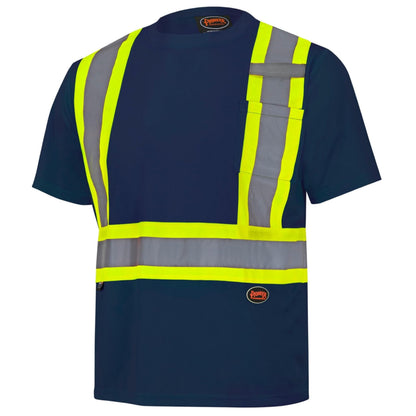 Pioneer Hi Vis Safety Shirt - Lightweight Moisture-Wicking Work T-Shirt With Reflective Tape - Class 1 - Navy Blue