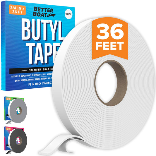 Butyl Tape, RV and Marine Window Seal Kit, White Double-Sided Putty Tape, 1/8" x 3/4" x 36 Ft, Waterproof Rubber Caulking for Boat, RV Windows, and Outdoor Sealing