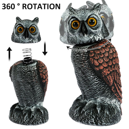 Owl Decoys to Scare Birds Away Fake Owl Decoy with Rotating Head Lifelike Scarecrow Plastic Owls to Scare Birds Waterproof Garden Owls Statue for Patio Garden Yard