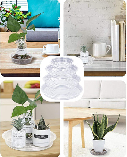 24 Pack Plant Saucer, Clear Plastic Plant Pot Saucer, Made of Thicker, Stronger Plastic, with Unique Design, Durable Flower Plant Tray for Indoor and Outdoor Plants(4 Size, 6/8/10/12 Inch)