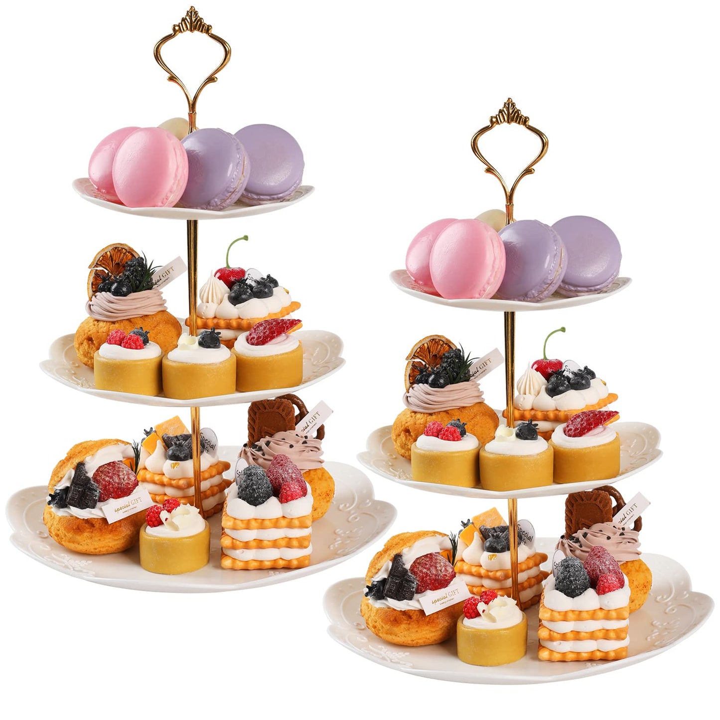PowerKing 3 Tier Cupcake Stand Cake Stand - Plastic Tiered Serving Tray for Desserts, Candy, and Treats - Perfect for Wedding, Birthday, Tea Party (Round, 2 Pack)