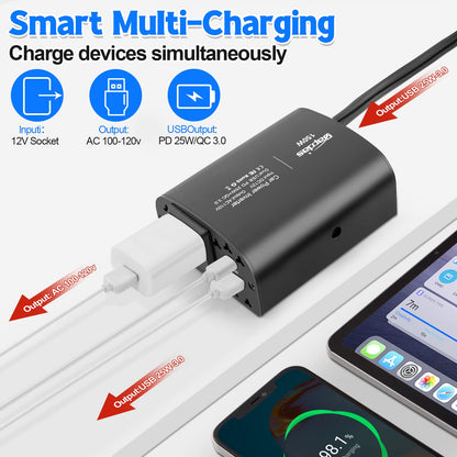 150W Car Power Inverter DC 12V to 110V AC Car Outlet Adapter Converter with PD 25W &QC3.0 USB Ports Laptop Car Charger