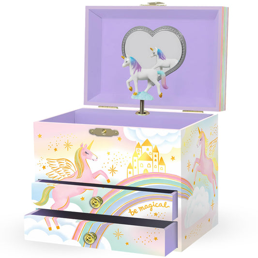 Musical Unicorn Jewelry Box for Girls - Kids Music Box, Unicorn Birthday Gifts for Little Girls, Jewelry Boxes, 6.8 x 5.3 x 6 in - Ages 3-10