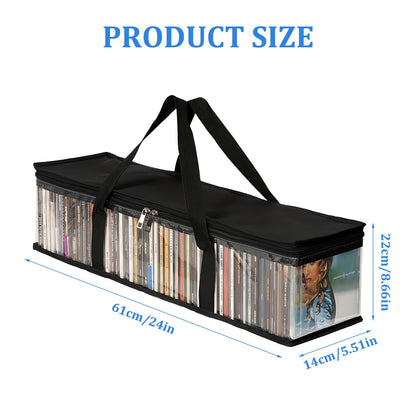 Tibapla 2Pcs DVD Storage Bags, Transparent Media Organizer Bag with Handles Zipper, Large Capacity Video Game Storage Hold 40-50 DVDs for DVD CD Video Game VHS Box Blu Ray Disc Movie Case Book Album