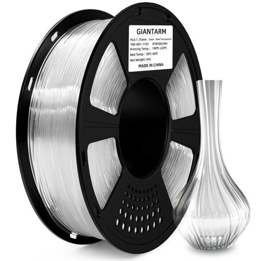 GIANTARM PLA 3D Printer Filament 1.75mm Transparent, Dimensional Accuracy +/-0.03mm, 1KG (2.2lbs), 1080 Feet （330m） per Roll, Vacuum Packaging, Toughness Enhanced, Fit for Most 3D FDM Printer