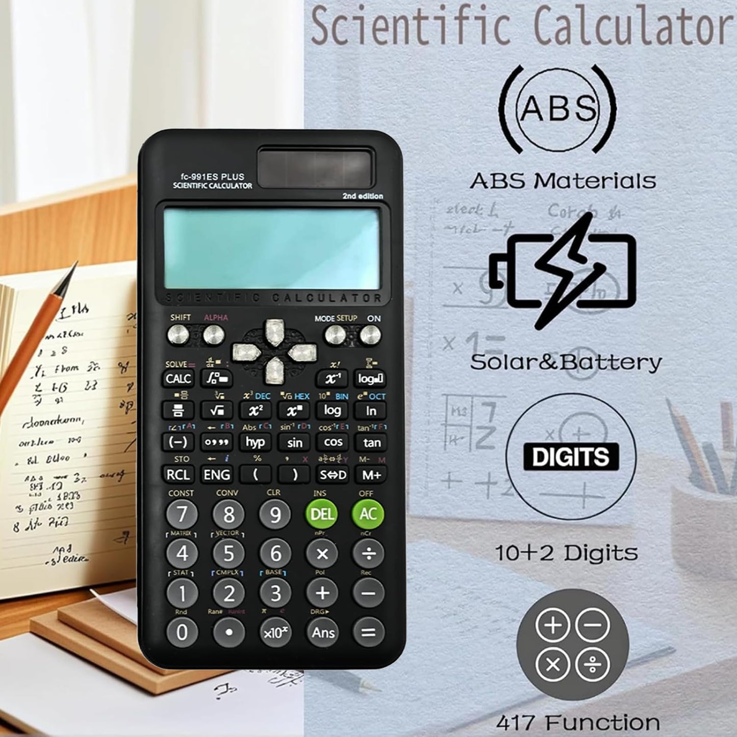 Scientific Calculator for FC-991ES Plus-2nd Edition Scientific Calculator with 417 Functions for School Supplies Students Teachers Business Office Home,Black