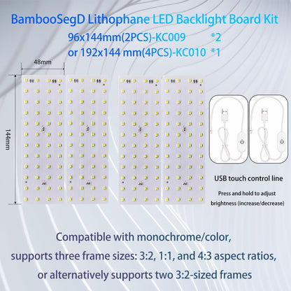 BambooSegD 4pcs Lithophane LED Backlight Board Kit KC009 KC010 for Bambu Lab H2D/X1/P1P/A1 LED Light Board LED Backlights Makerworld Model Parts USB 3D Print Accessory Photo Model DIY Light Box