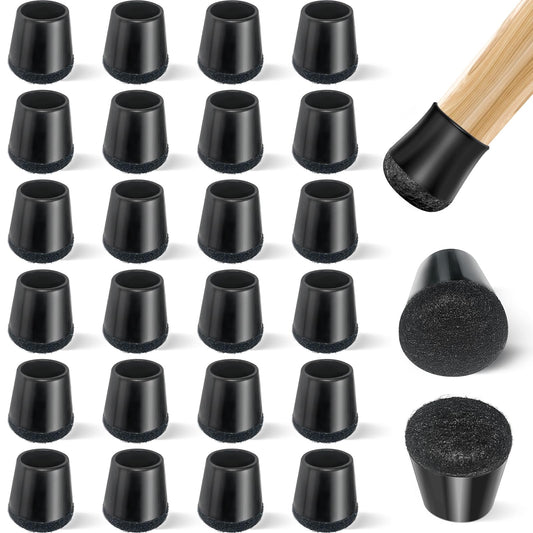 24 PCS Silicone & Felt Chair Leg Floor Protectors for Hardwood Floors - Furniture Pads, Chair Leg Covers/Cups - No Noise & Scratch-Proof - Round XS (Fits 9/16" to 12/16" / 15-19mm), Black