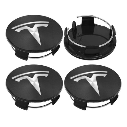 Knomix 4 Pack Exterior Decoration Wheel Center Cover for Tesla Model 3 Model Y,56mm Hubcaps Wheel Rim Cover Tesla Center Caps Hubcaps+20 Black Lug Nut Covers (Matte Black+Silver Emblem)