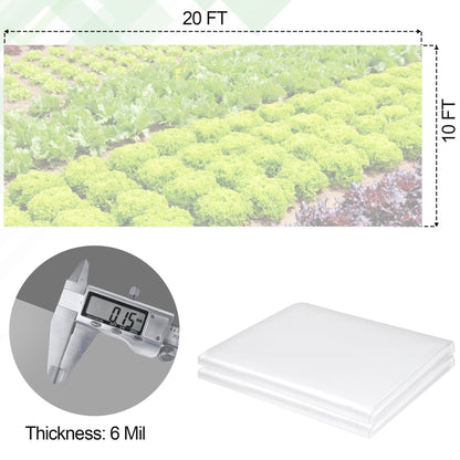 10 x 20 FT Clear Greenhouse Plastic Sheeting, 6 Mil Polyethylene Film Heavy Duty, Water Sun Frost Wind Dust Resistant Winter Hoop House Toughness Plastic Cover for Farming, Gardening, Agriculture,DIY