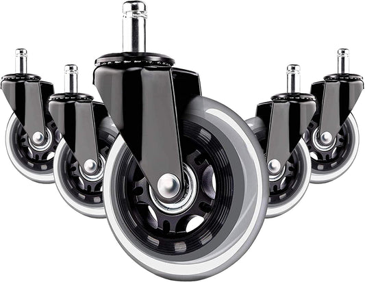 3 inch Office Chair Wheels, 11x22mm Chair Caster Wheels, Set of 5 Heavy Duty Office Chair casters for Hardwood Floors and Carpet, Fits 98% (Not Compatible with IKEA Chairs)