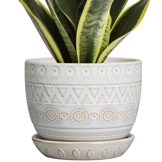 G EPGardening Ceramic Planters for Indoor Plants - 5 Inch Plant Pot for Outdoor Plants Succulent Planter with Drainage Hole and Saucer Flower Pot for Room Decor White