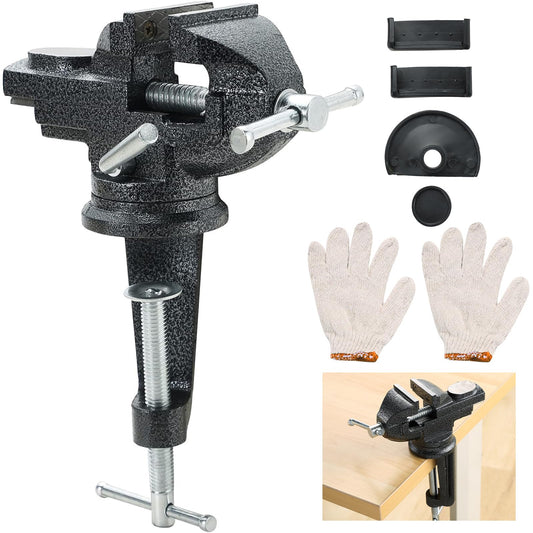 FLKQC Bench Vise Table Vise 360° Swivel Base Bench Clamp Table Clamp Vise with Swivel Base 2.5 Inch Home Work Bench Vise for Woodworking Cutting Conduit Drilling Metalworking