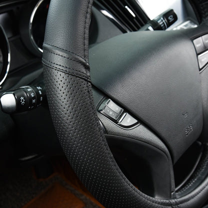 CAR Pass Classical Leather Automotive Universal Steering Wheel Covers (Black)